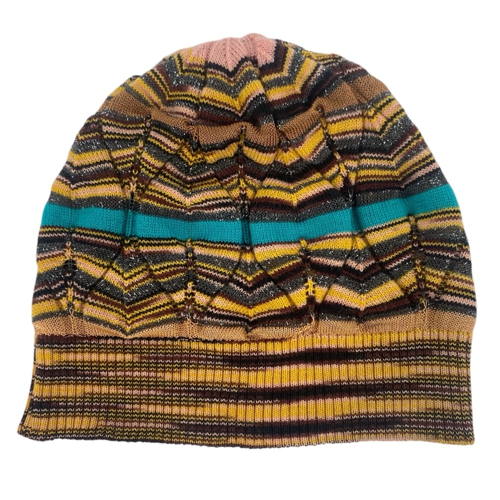 Missoni Multicolor Striped Knit Beanie - Teal, Yellow, Brown, Pink